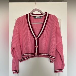 Pink and Burgundy V-Neck Cardigan